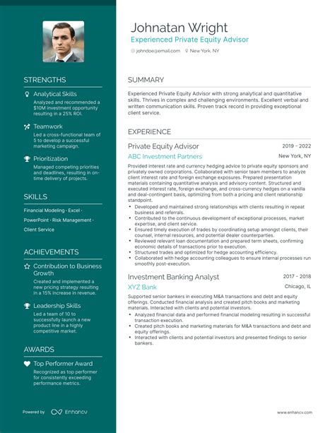 Private Equity Resume Template Sample