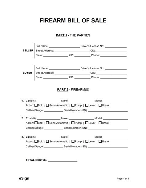 Private Party Firearm Bill of Sale Template