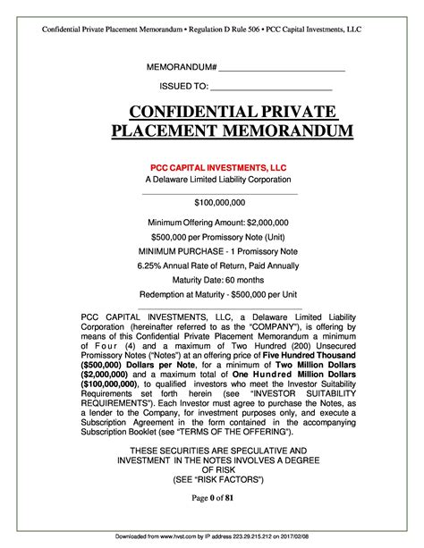 Private Placement Memorandum Template PDF