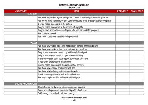 Procore Punch List Template Sample