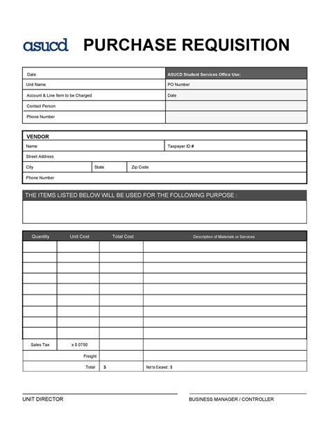 Procurement Requisition Form Template