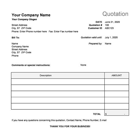 Product-Based Quotation Template