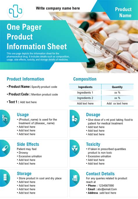 Product information template example