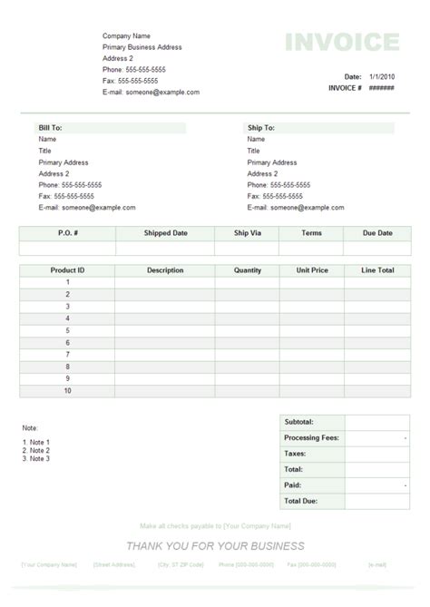 Product Invoice Template