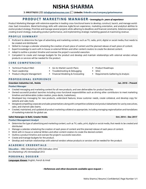 Product Marketing Manager Resume Template Example