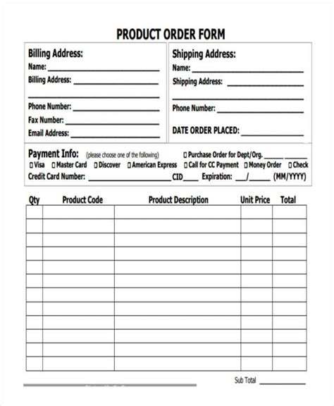 Product Order Form Template