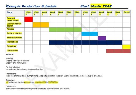 Production Calendar Template Excel Example