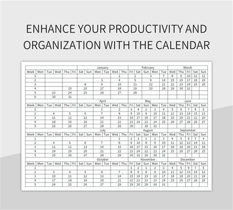 Productivity calendar template on a desk