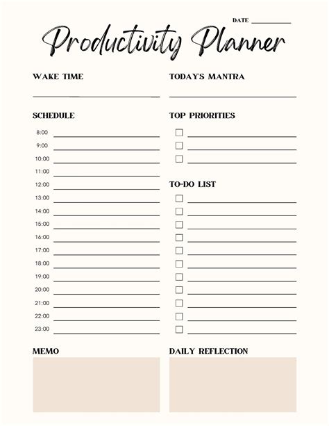 Productivity Worksheet