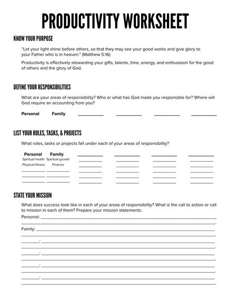 Productivity Worksheet Printable