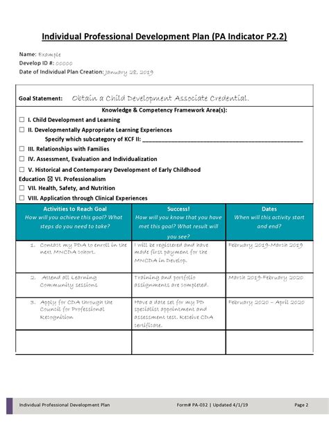 Professional Development Template Example