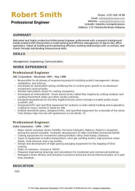 Professional Engineer Resume Template Tips