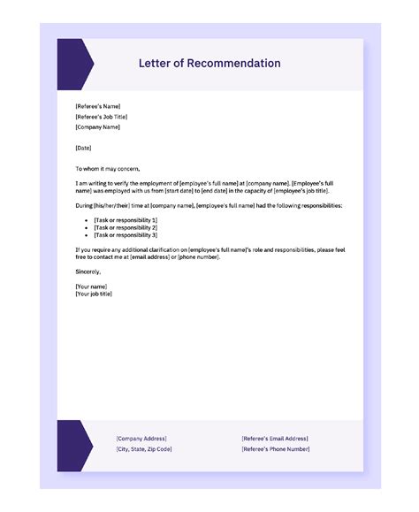 Professional Letter of Recommendation Template Example