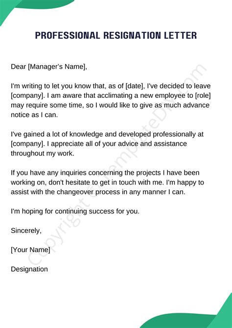 Professional Resignation Letter Template