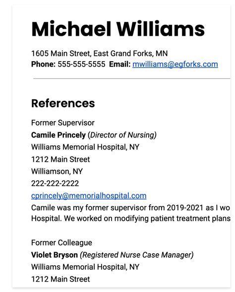 Professional Resume References Template