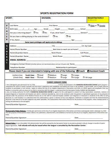 Professional Sports Registration Form Template