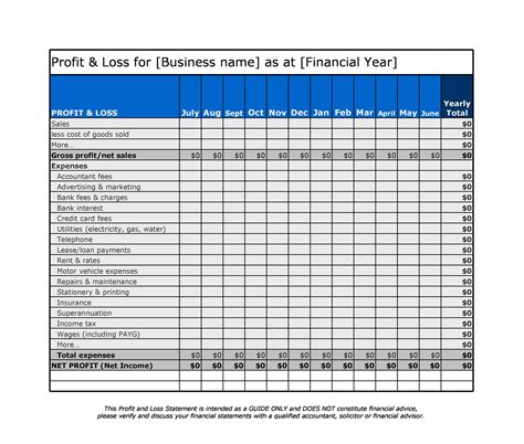 Profit and Loss Template Excel