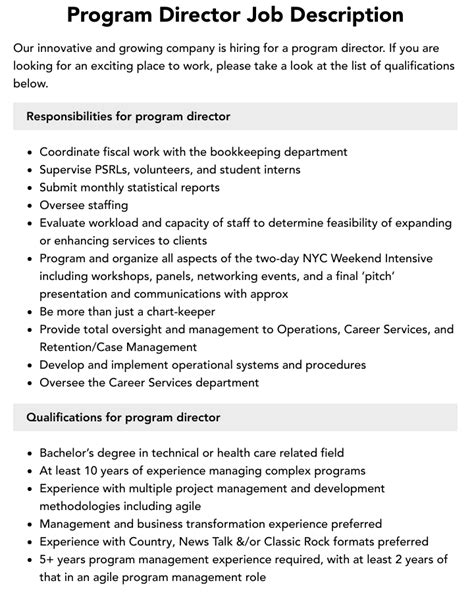 Program Director Career