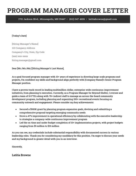 Functional Program Manager Cover Letter Template