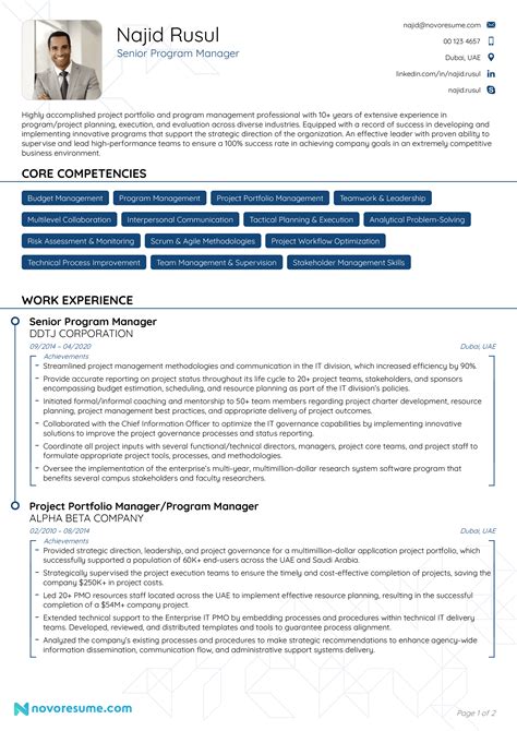 Program Manager Resume Template Format