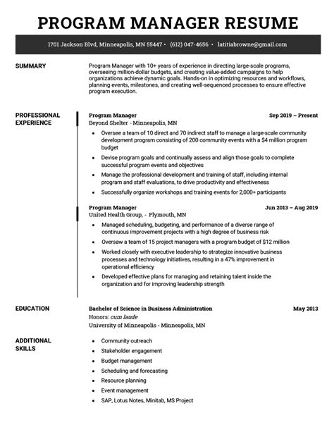 Program Manager Resume Template Style