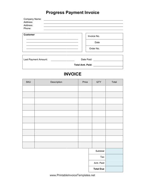 Progress Payment Invoice Sample