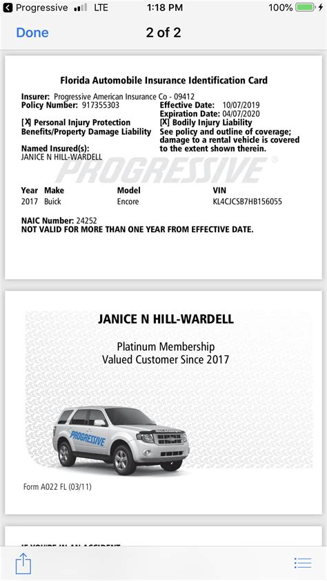 Progressive Auto Insurance ID Card Sample