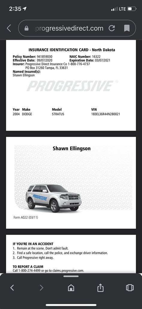 Progressive Auto Insurance ID Card Template PowerPoint