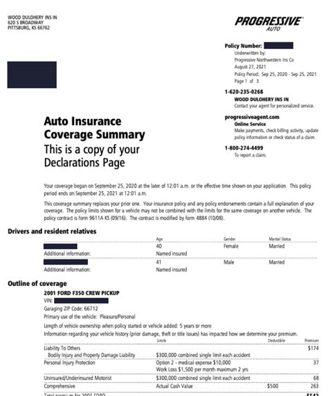 Progressive Auto Insurance Policy Details