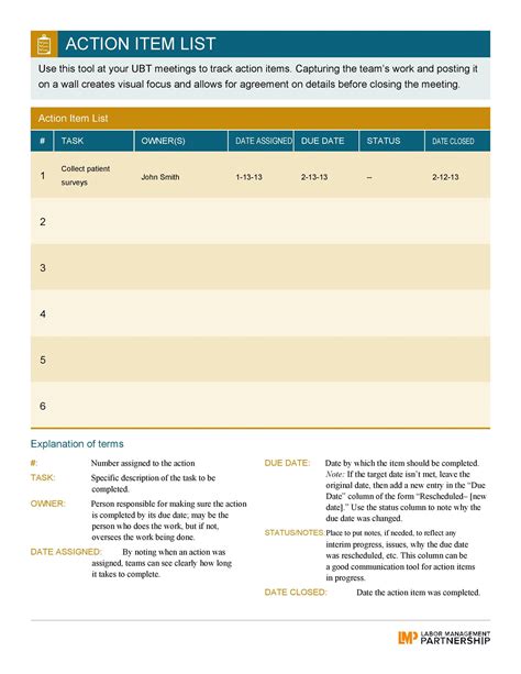 Project Action Items Template