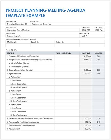 Project agenda template example