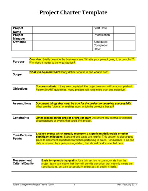 Project Charter Template Example