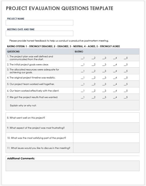 Project Evaluation Template