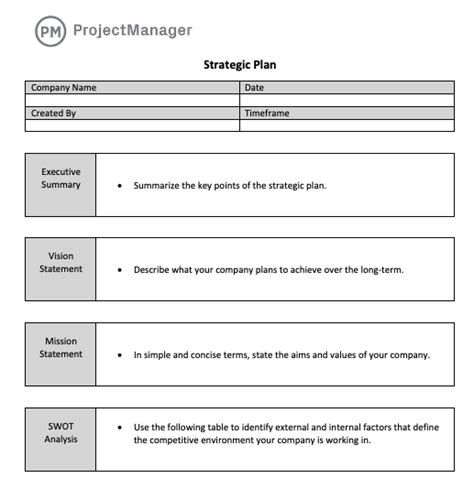 Project Management Strategic Planning Template