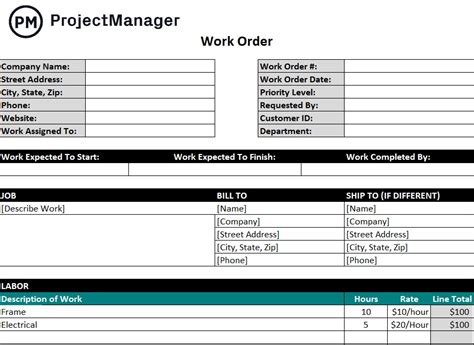 Project Management Work Order Template