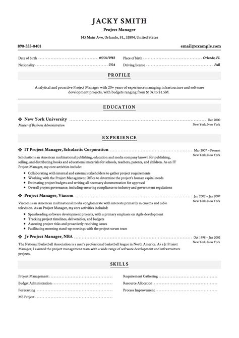 Senior Project Manager Resume Template Example