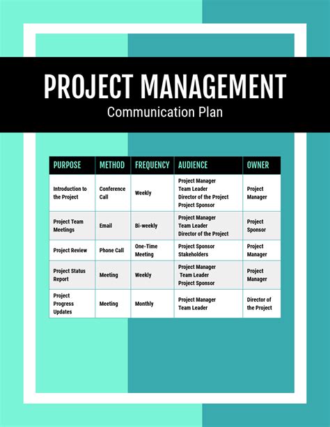 A screenshot of a project plan template with a communication plan