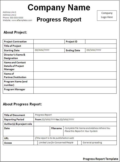 Project Progress Report Template PDF