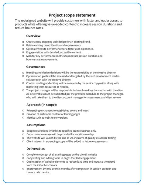 Project Scope Statement Example