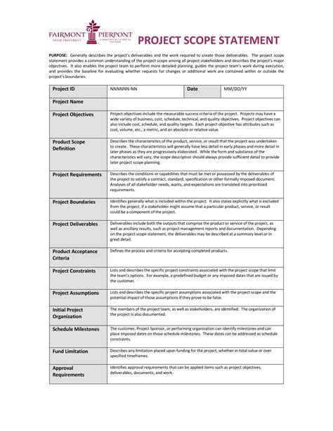 Project Scope Statement Template