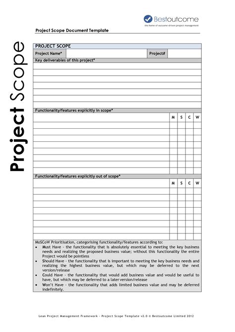 Project Scope Template Excel