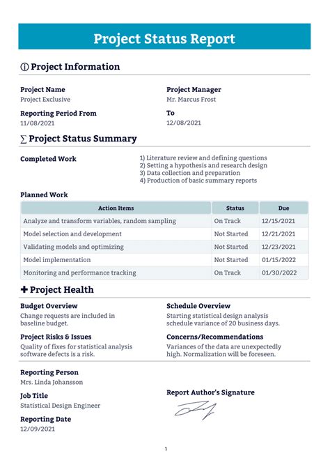 Project Status Report Template PDF