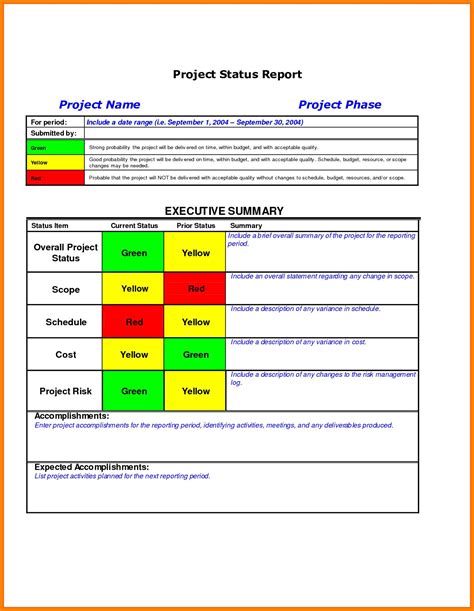 Project Status Report Template with Risk Management