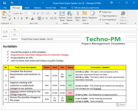 Project Status Update Template Example 2