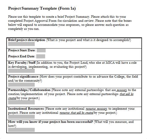 Project Summary Template Sample 9