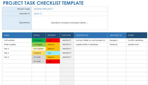 Project Task List Template