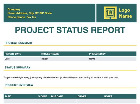 Project Update Template Format