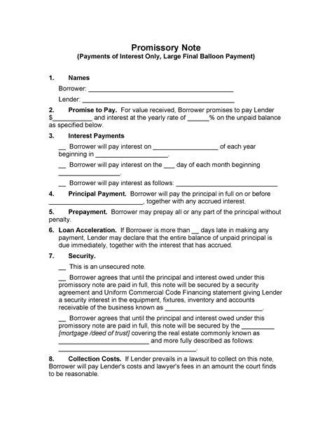 Maryland Promissory Note Agreement Sample