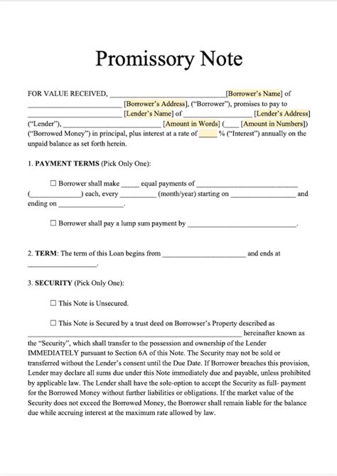 Promissory Note Sample PDF