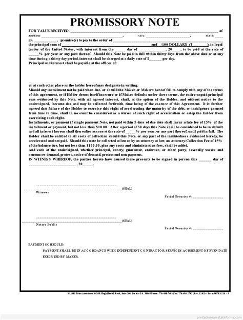 Promissory Note Template for Real Estate Loans